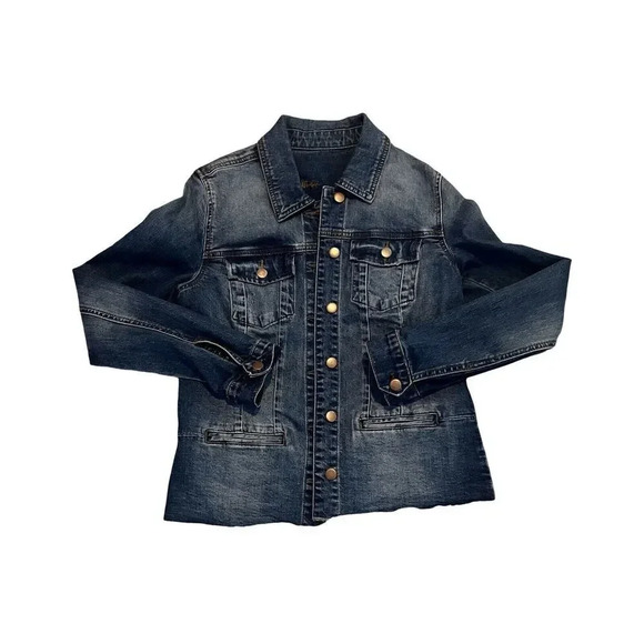 Kut From The Kloth Jean Jacket Womens Medium Helena Dark Wash Blue Denim Stretch - Picture 1 of 3